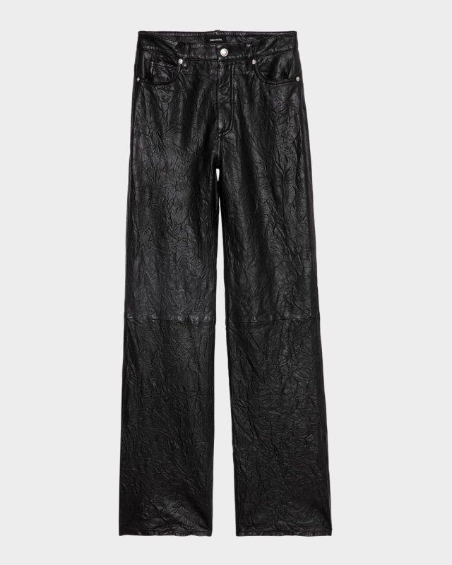 Elio Straight-Leg Crinkled Leather Trousers